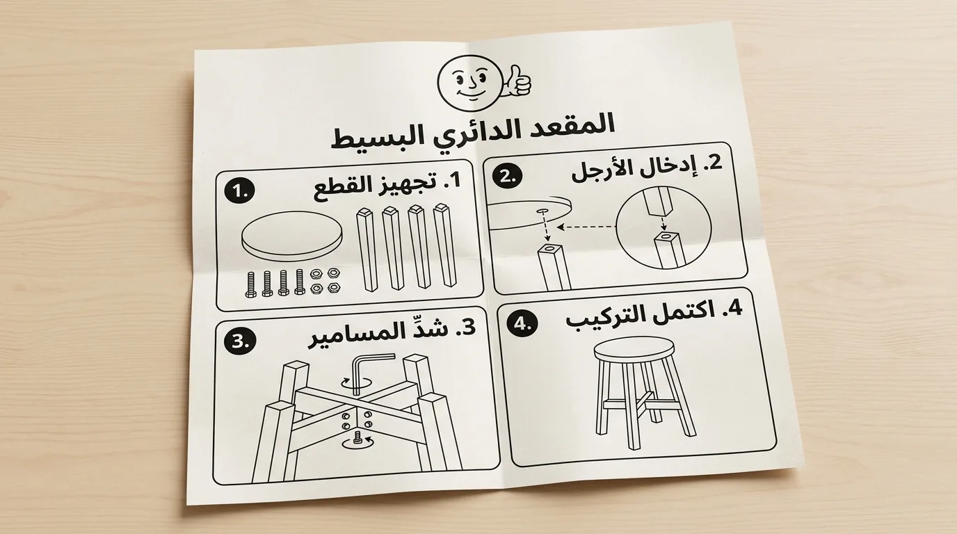صفحة تعليمات عربية لتركيب مقعد خشبي مسطح التغليف