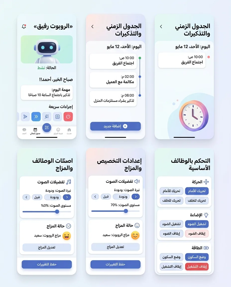 تصميم واجهة مستخدم لتطبيق الروبوت رفيق المكتبي