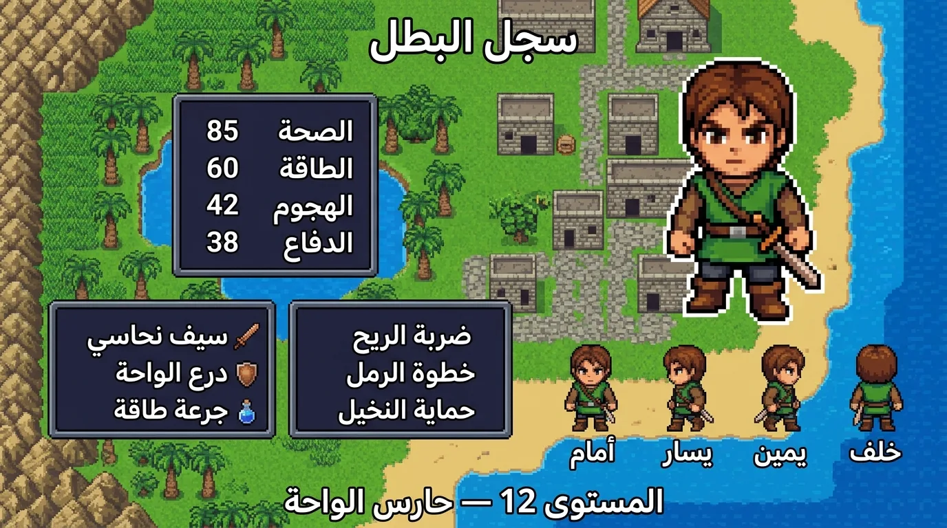 ورقة شخصية لعبة تقمص أدوار بأسلوب بكسل 16 بت