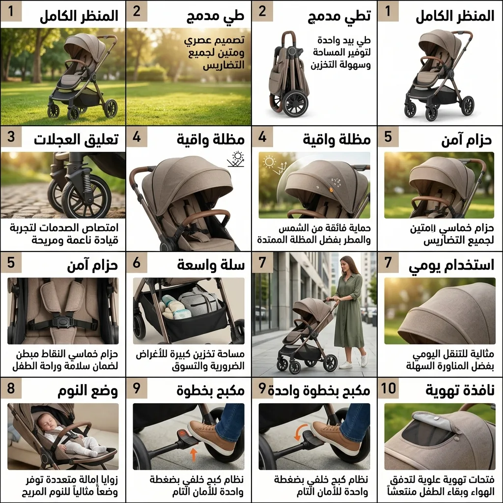 عرض من عشر لوحات لعربة أطفال عصرية