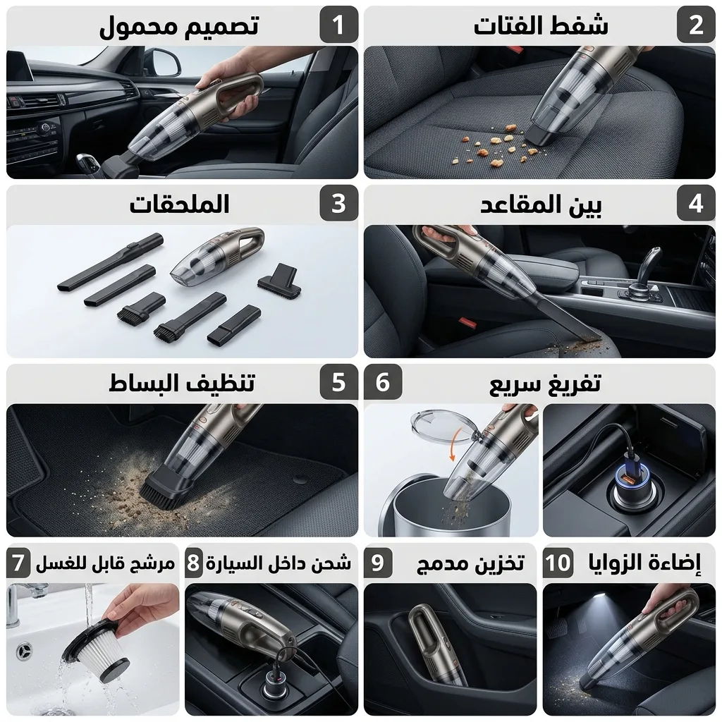 عرض من عشر لوحات لمكنسة سيارة محمولة