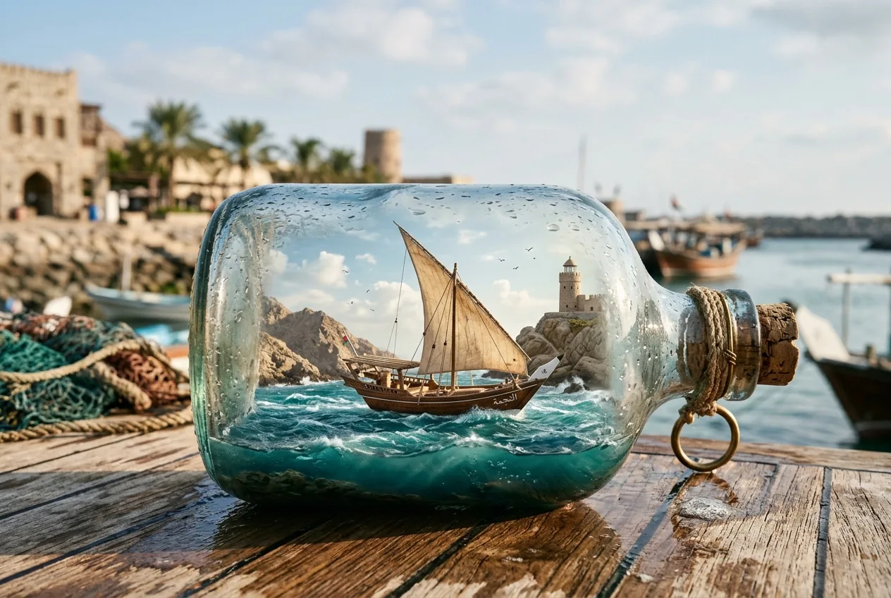 سفينة داو عُمانية مصغرة داخل زجاجة