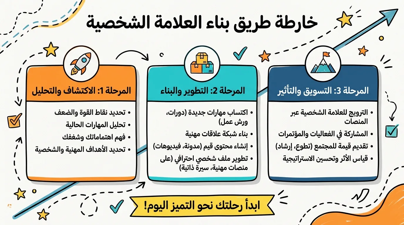 خريطة ذهنية للأعمال مرسومة باليد: خارطة طريق للتقدم بثلاث مراحل