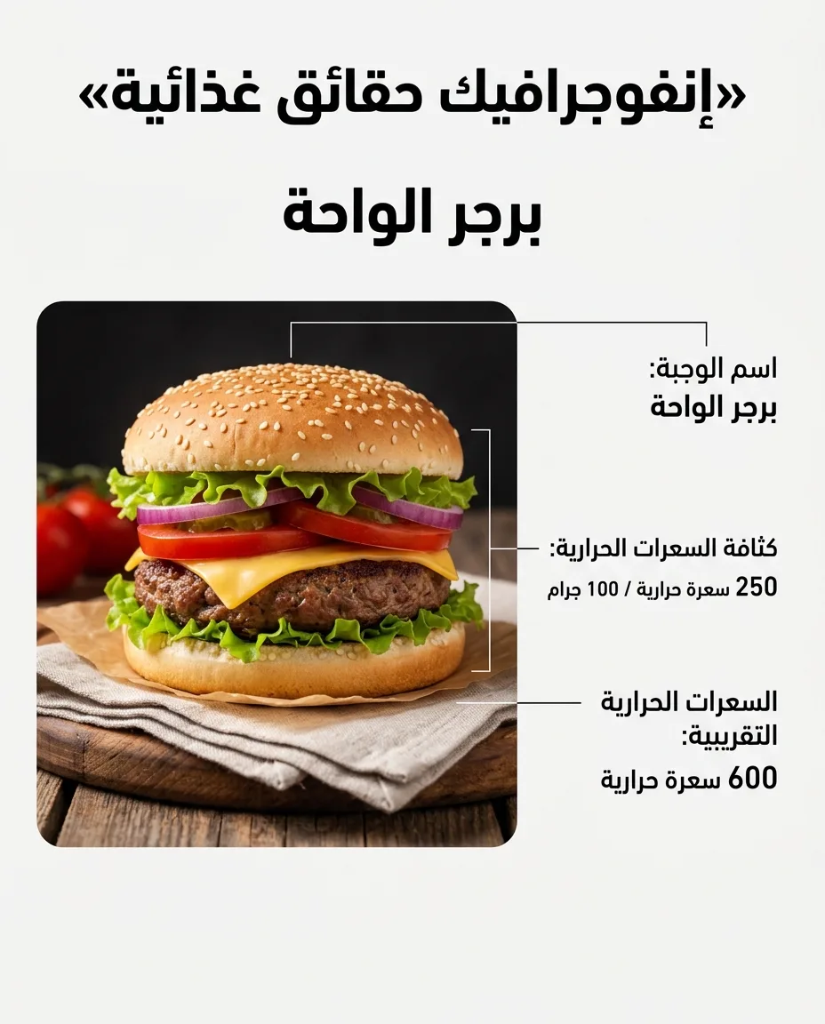 إنفوجرافيك تغذية الأطعمة مع مؤشرات كثافة السعرات الحرارية