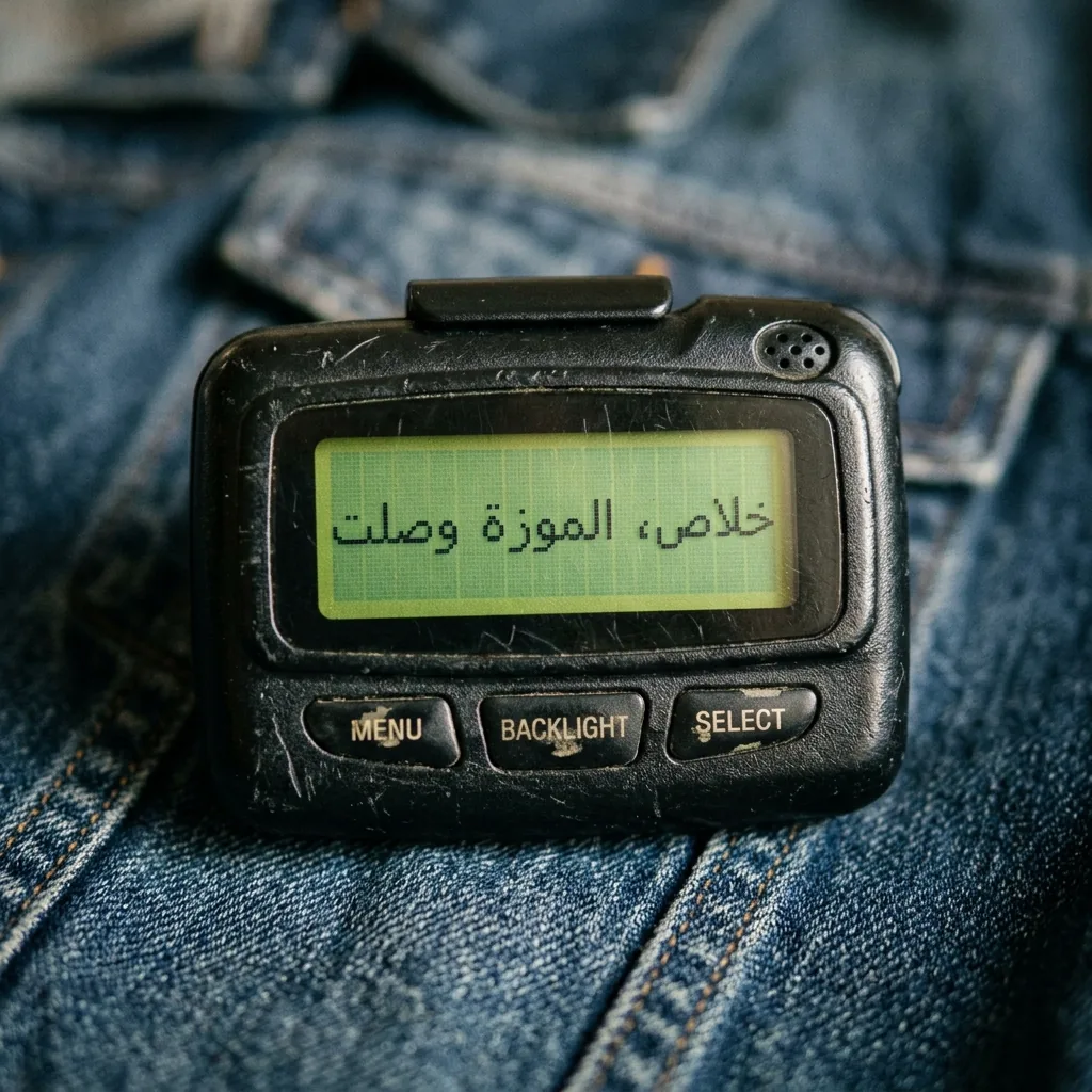 جهاز بيجر (نداء) عتيق من التسعينيات برسالة نصية عربية واقعية