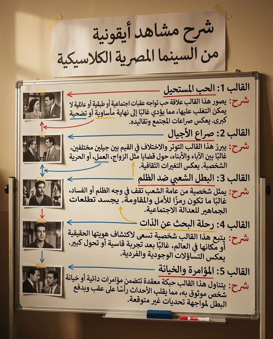 سبورة بيضاء لمجازات السينما المصرية الكلاسيكية: شرح لأكثر من 12 مشهدًا سينمائيًا أيقونيًا