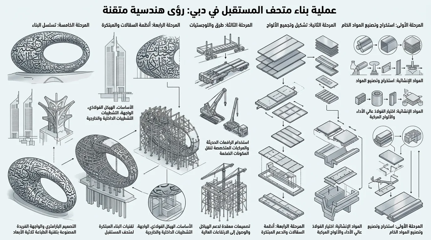 عملية بناء متحف المستقبل في دبي: رحلة هندسية متقنة من الصفر إلى الإنجاز