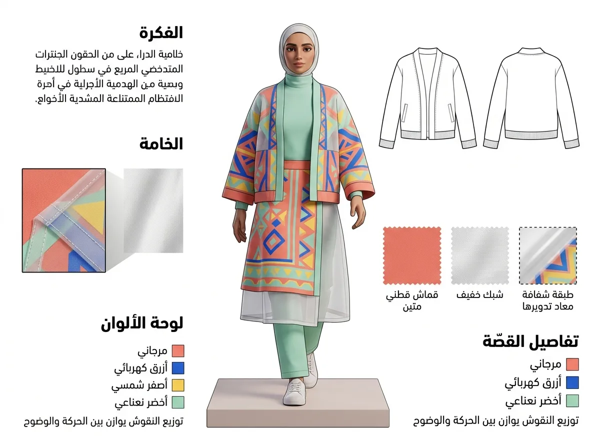 لوحة مزاج أزياء ثلاثية الأبعاد بنقوش هندسية