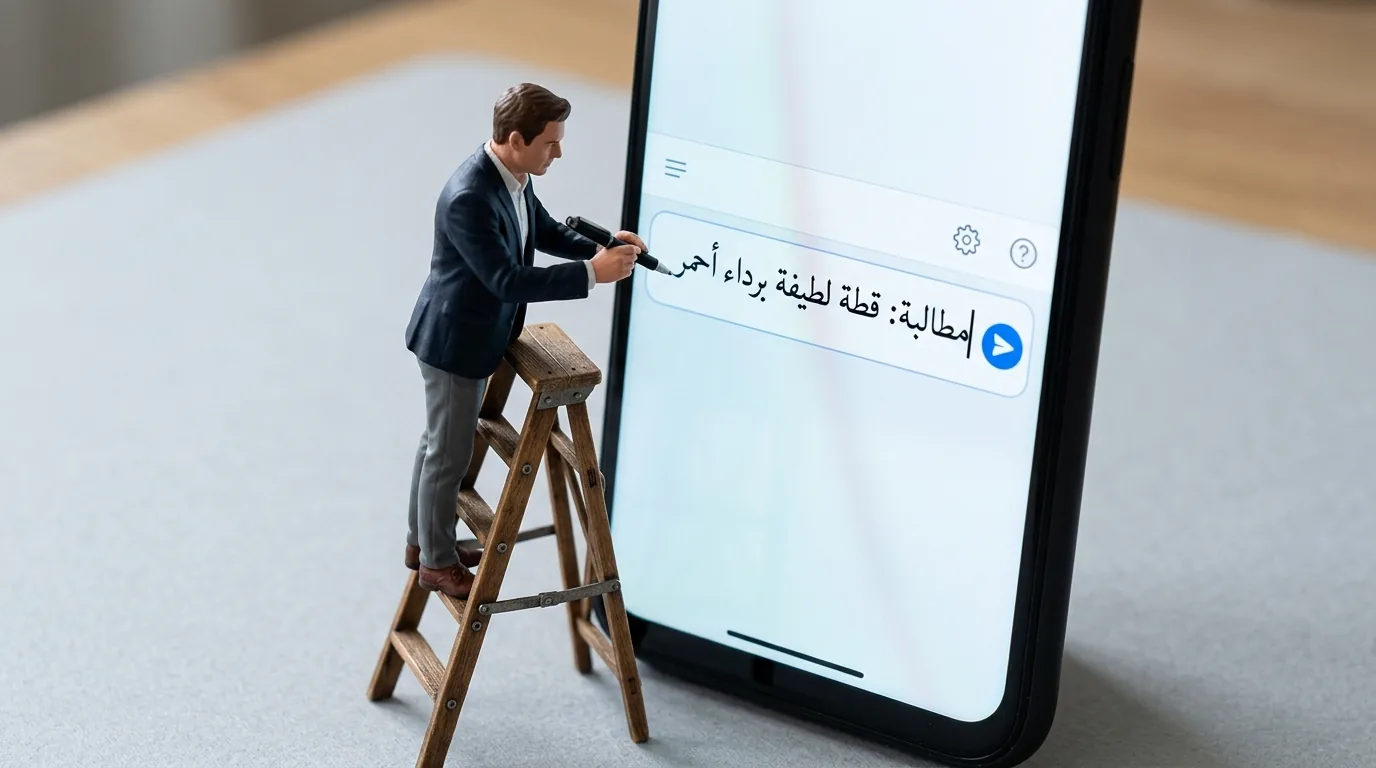 رجل مصغر يكتب مطالبة باليد على شاشة هاتف ذكي بقلم صغير