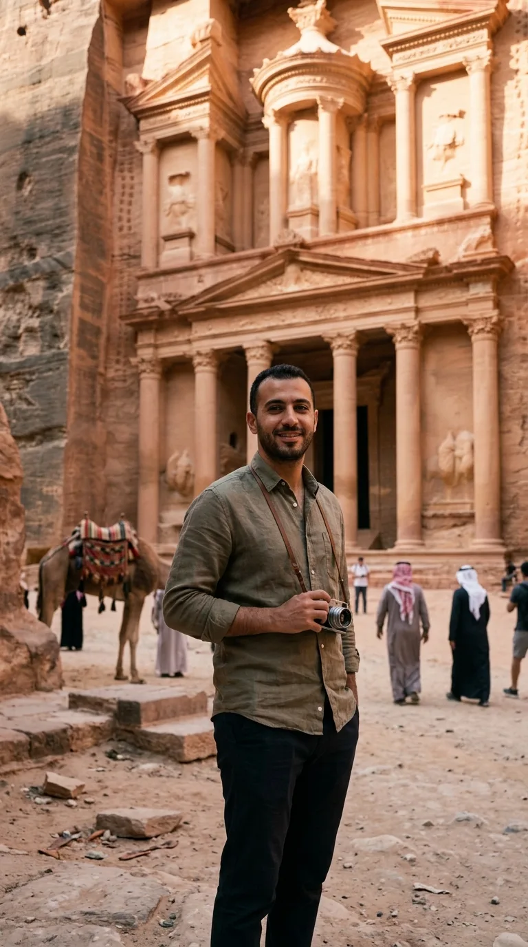 غلاف ألبوم سفر أمام الخزنة في البتراء