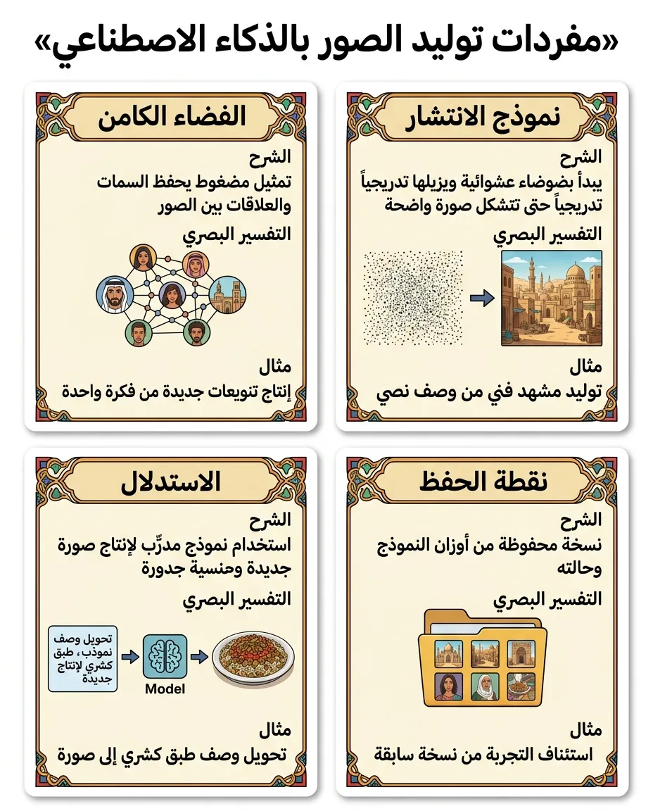 بطاقات عربية لمفردات توليد الصور بالذكاء الاصطناعي