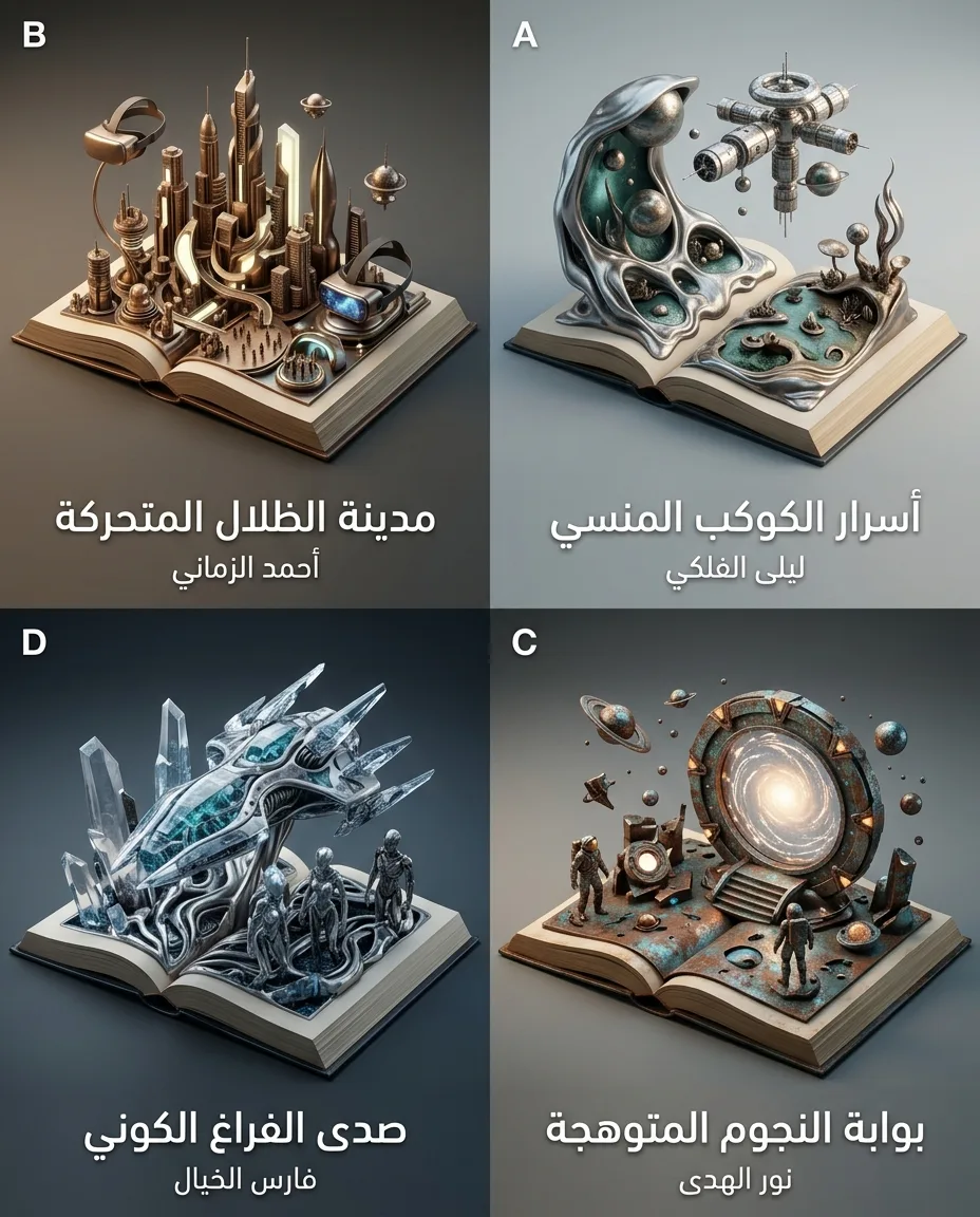 شبكة خيال علمي عربي 2x2: ديورامات كتب نحتية حركية لأعمال خيالية