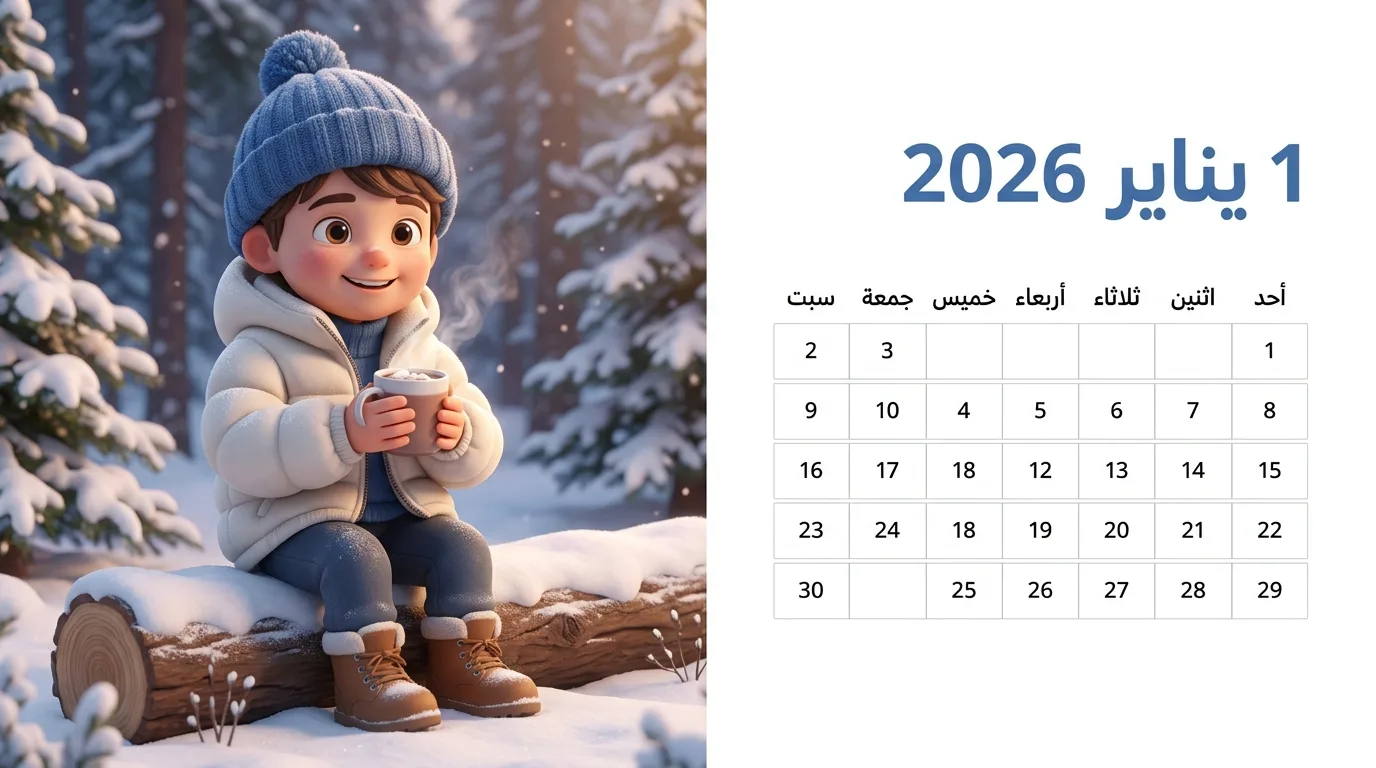 بطاقة تقويم بتصميم عرض تقديمي احترافي وشخصية كرتونية لطيفة