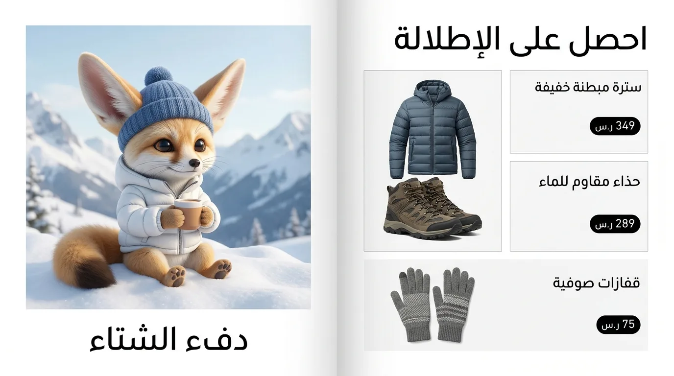 صفحة تحريرية شتوية مع تميمة ثعلب أصلية
