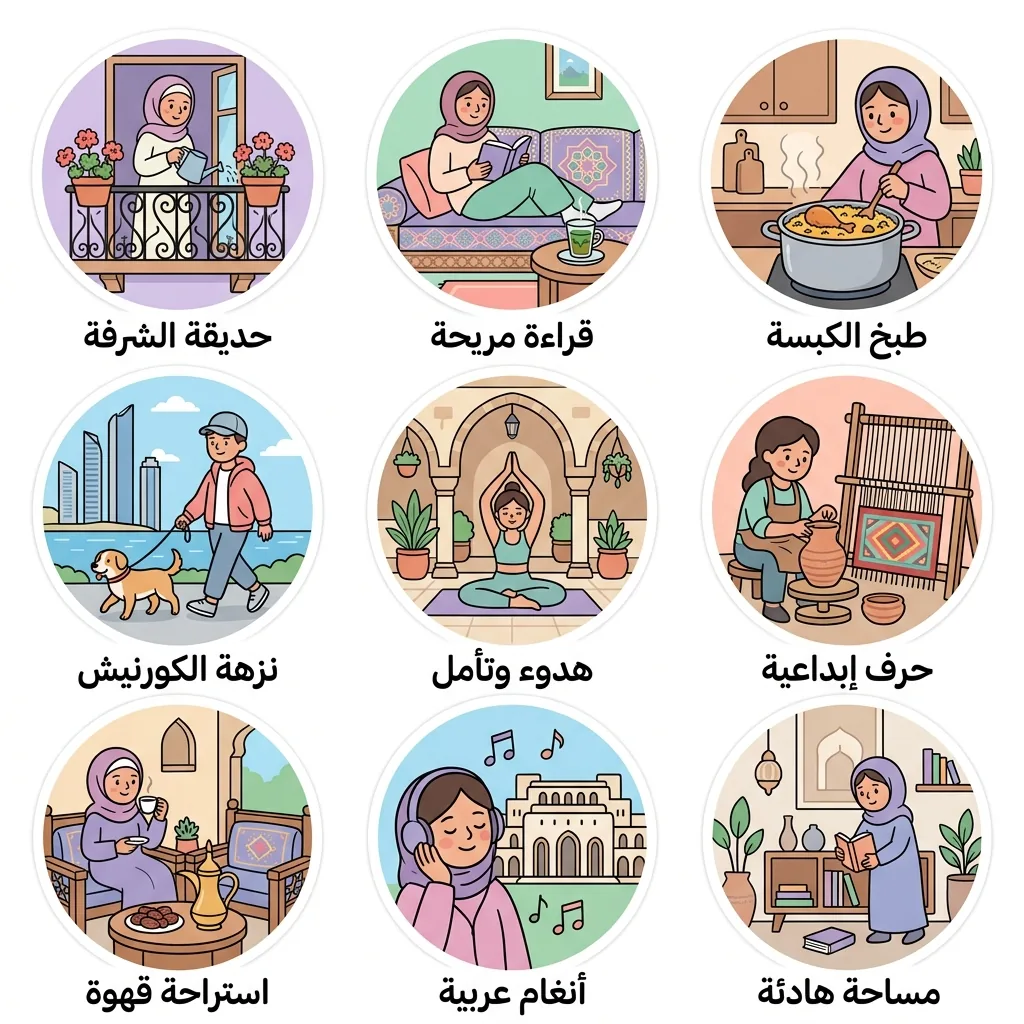 مجموعة ملصقات الحياة اليومية العربية بتصميم خربشة مسطح: شبكة 3x3