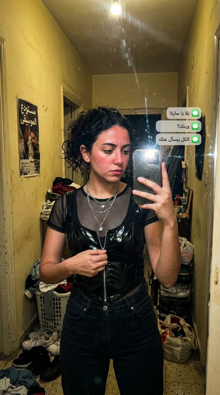 صورة سيلفي في المرآة لمشد فينيلي مشدود وسط زحام حفلة صاخبة في القاهرة