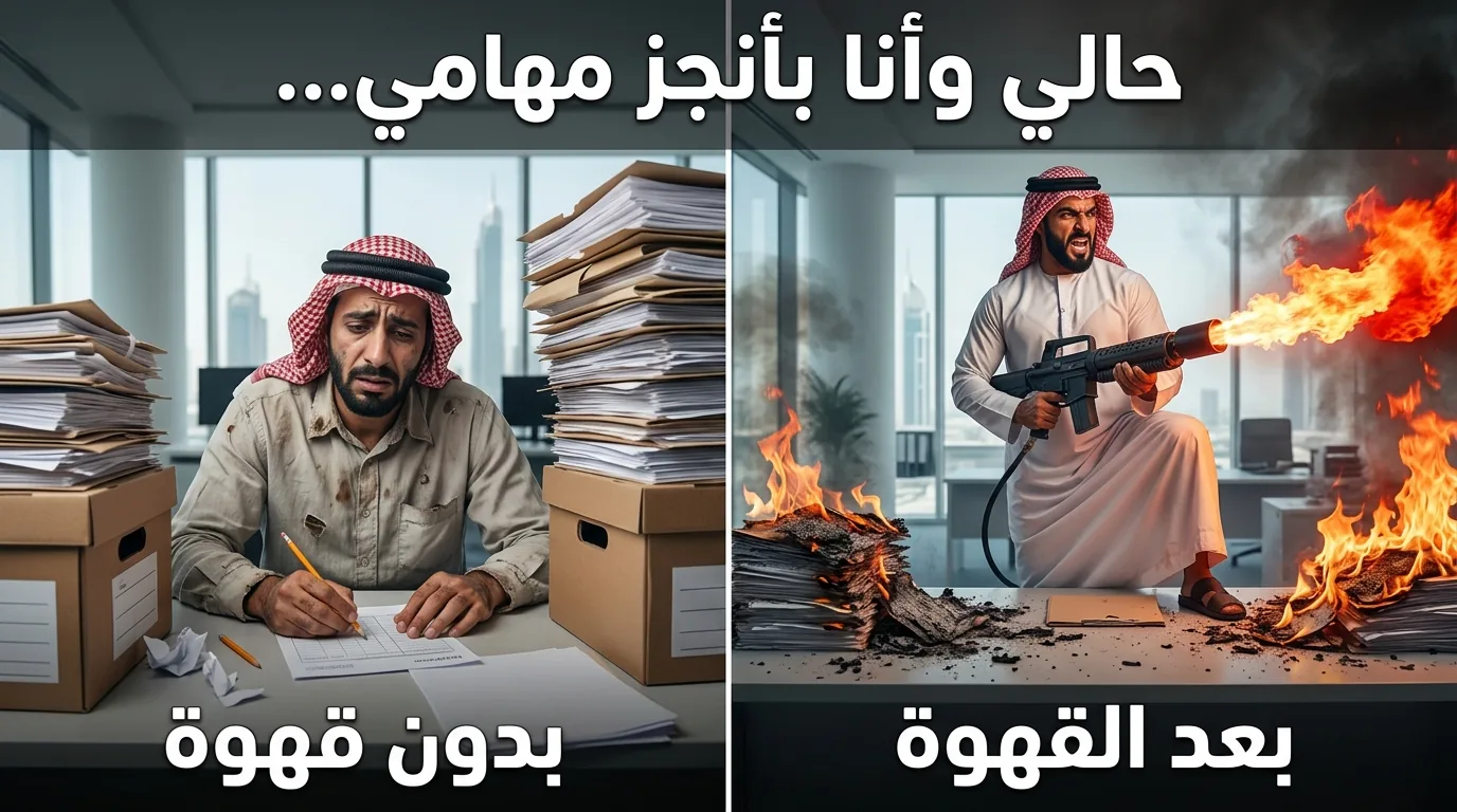 ميم فكاهي: تأثير القهوة على إنجاز المهام