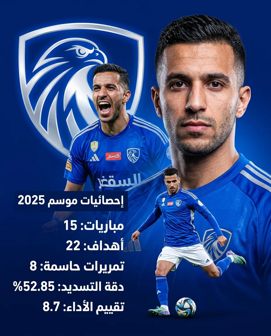 ملصق رياضي غرافيكي للاعب فارس العلي مع صورة مركبة ديناميكية