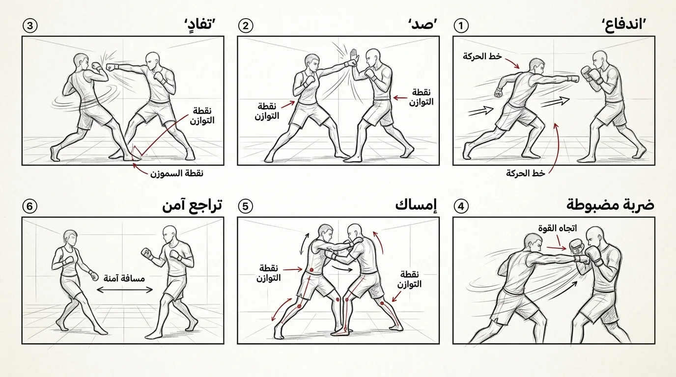 دراسة حركية لمواجهات قتالية بأسلوب رسم أولي
