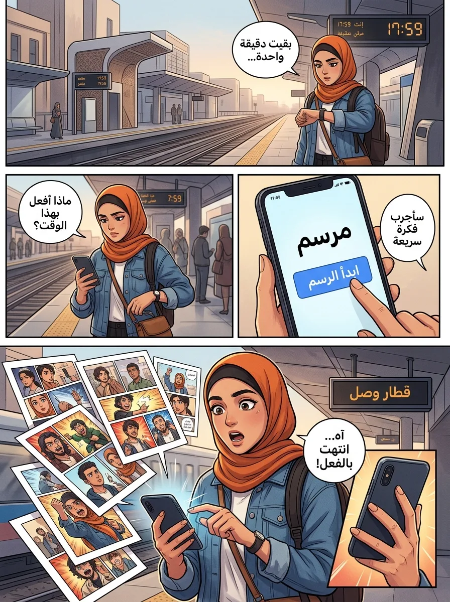 مانجا من أربع لوحات عن رسامة قصص عربية