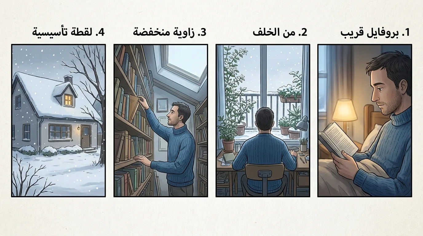 ستوري بورد واقعي متصل لمشهد قراءة شتوي