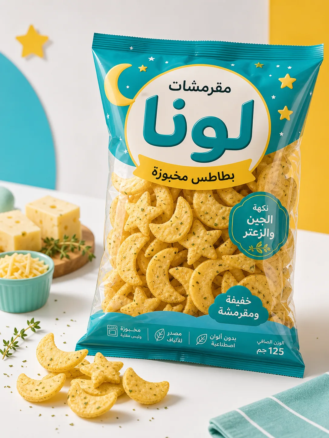 مقرمشات عربية بشكل هلال ونجوم في عبوة شفافة