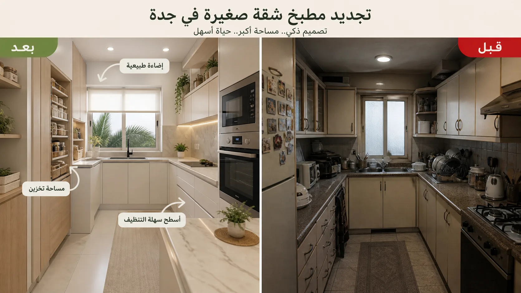 تجديد مطبخ شقة عربية قبل وبعد