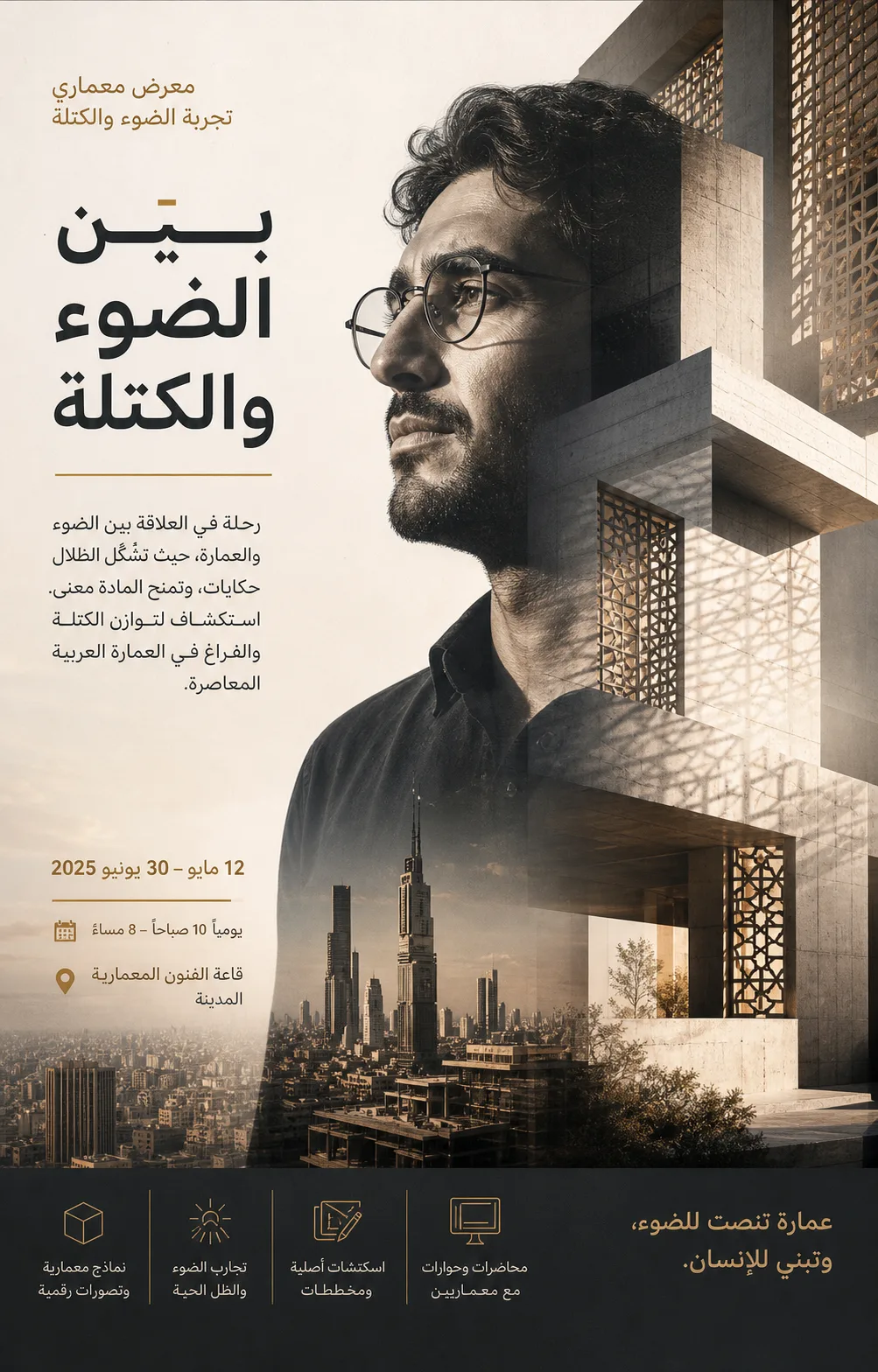 ملصق تعريض مزدوج لمعماري عربي حداثي خيالي