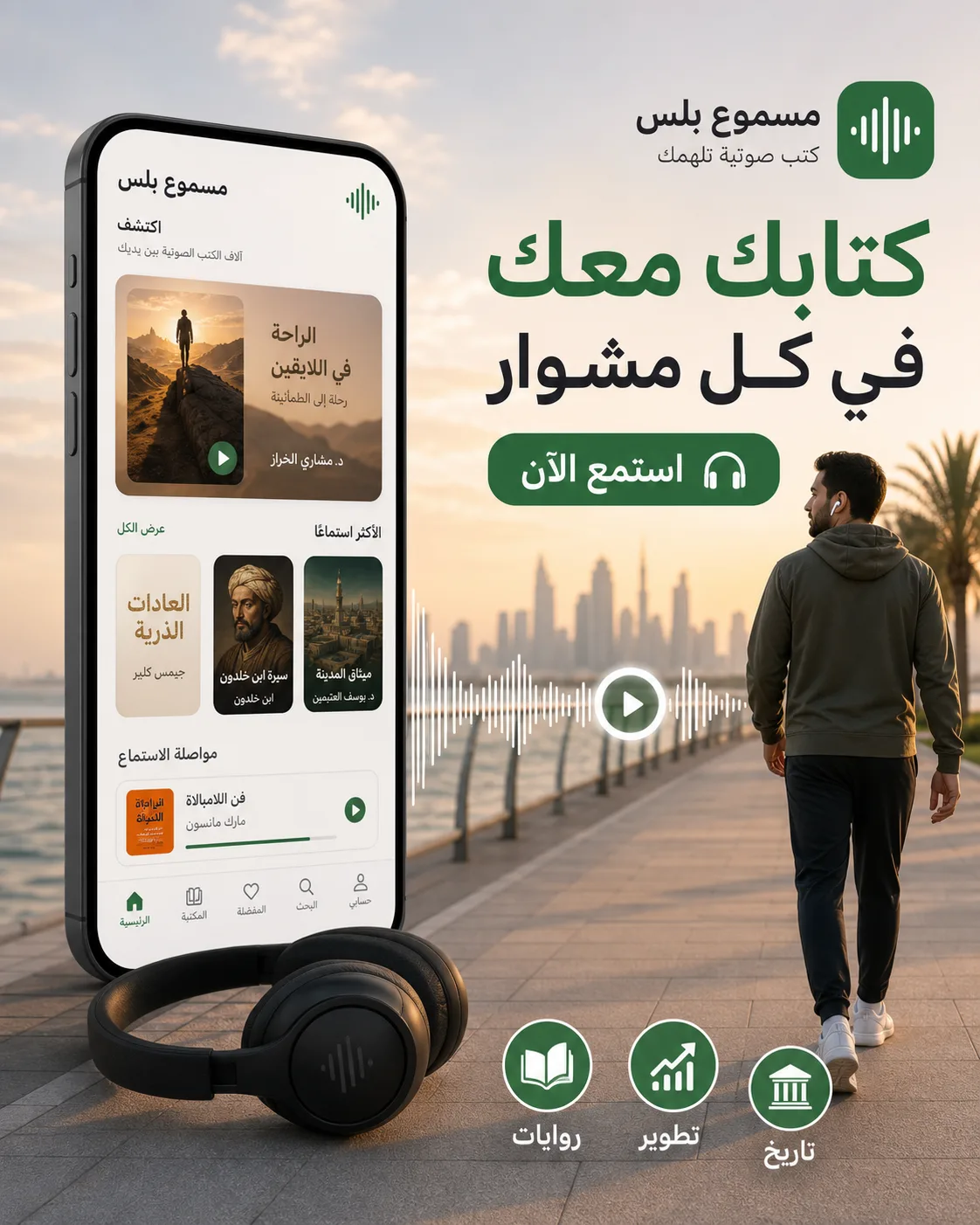 إعلان اجتماعي لتطبيق كتب صوتية عربية