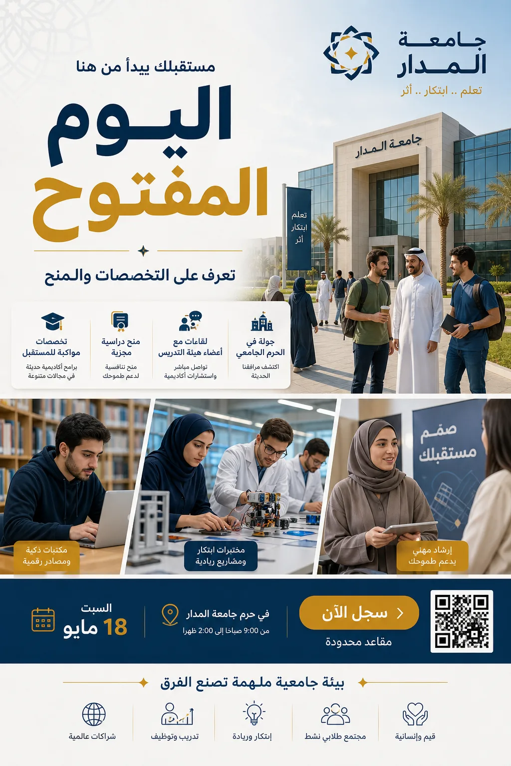 ملصق يوم مفتوح لجامعة عربية حديثة