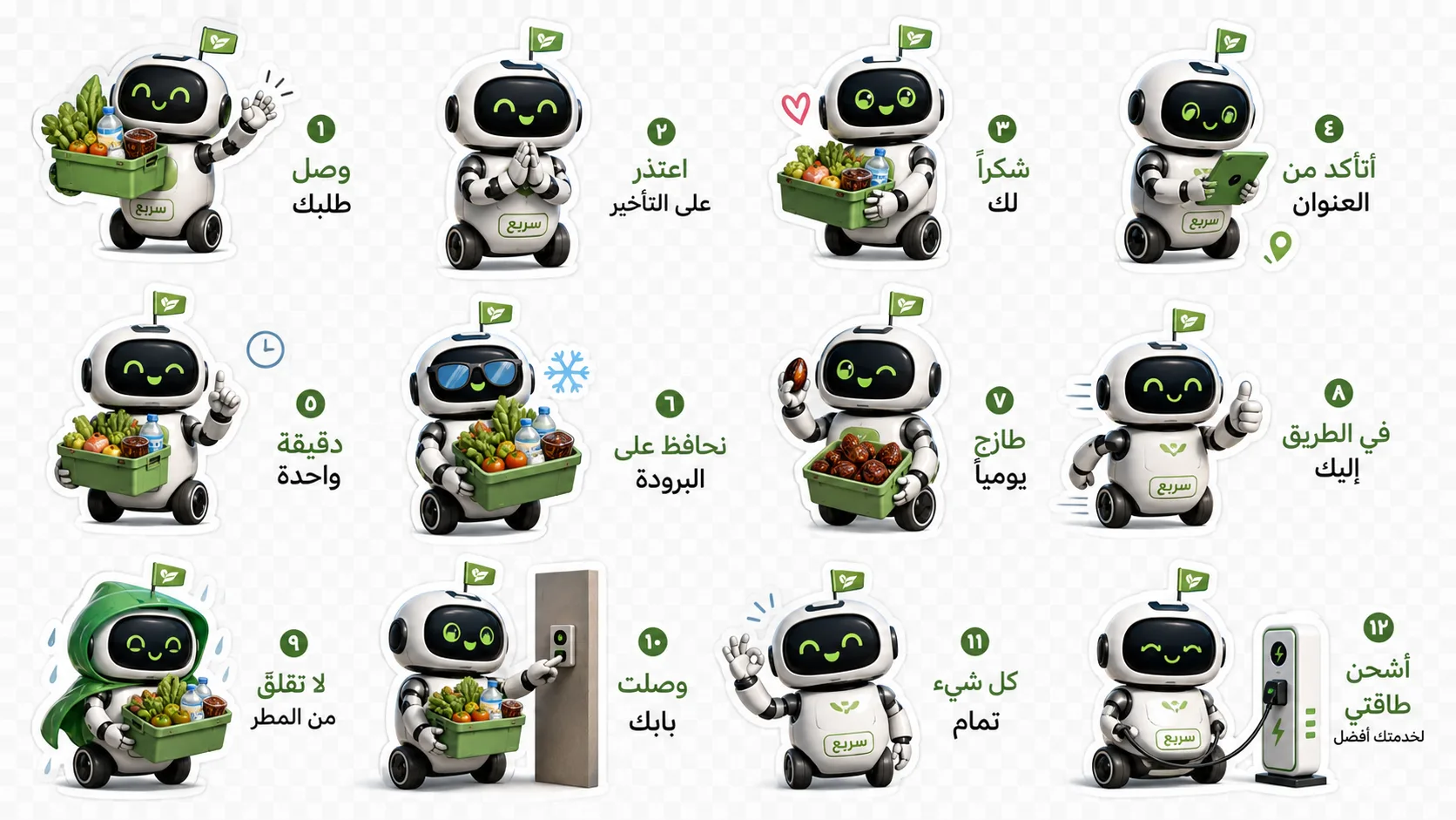 ورقة ملصقات لروبوت توصيل بقالة عربي