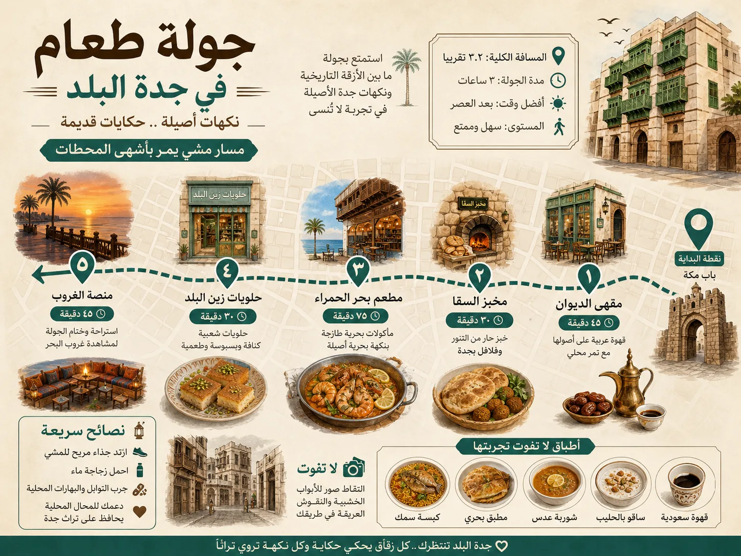 خريطة جولة طعام في جدة البلد