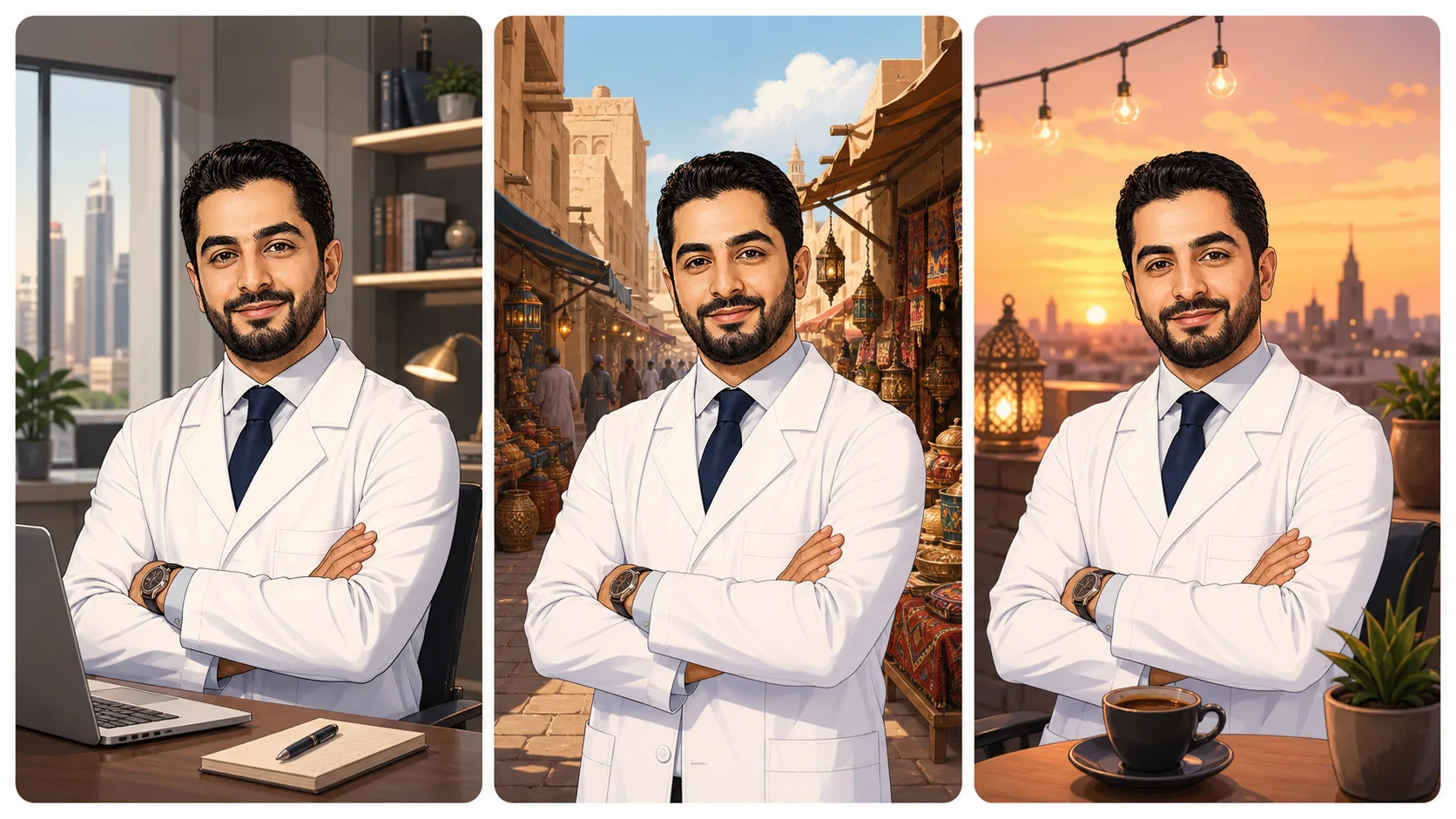 شخصية واحدة في ثلاثة مشاهد مختلفة