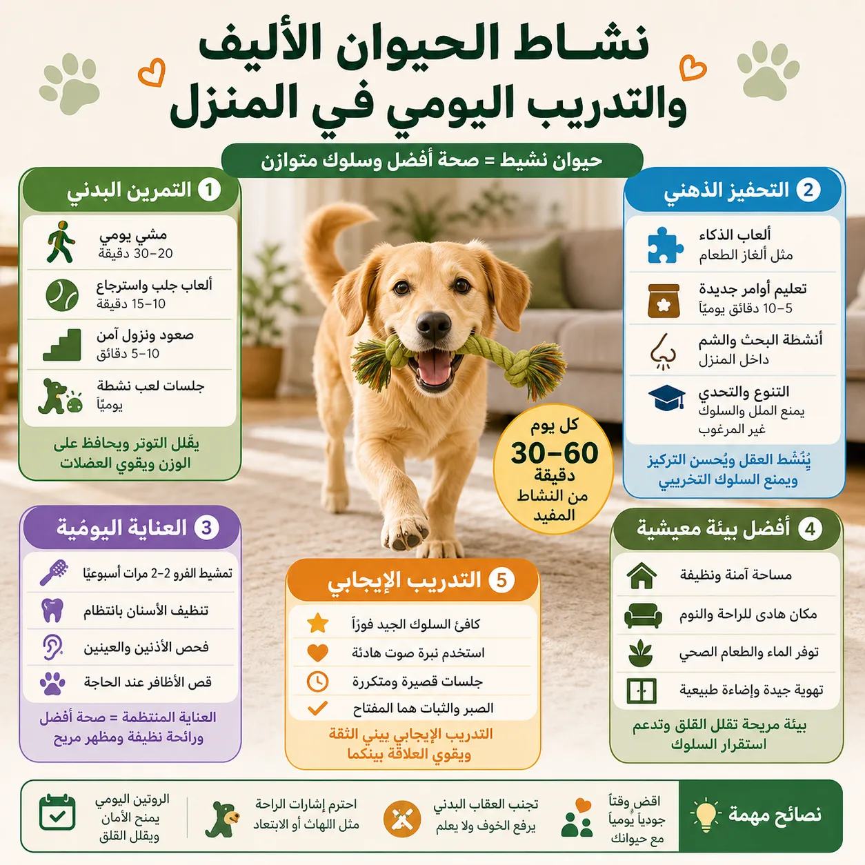 دليل عربي لنشاط الحيوان الأليف والتدريب اليومي