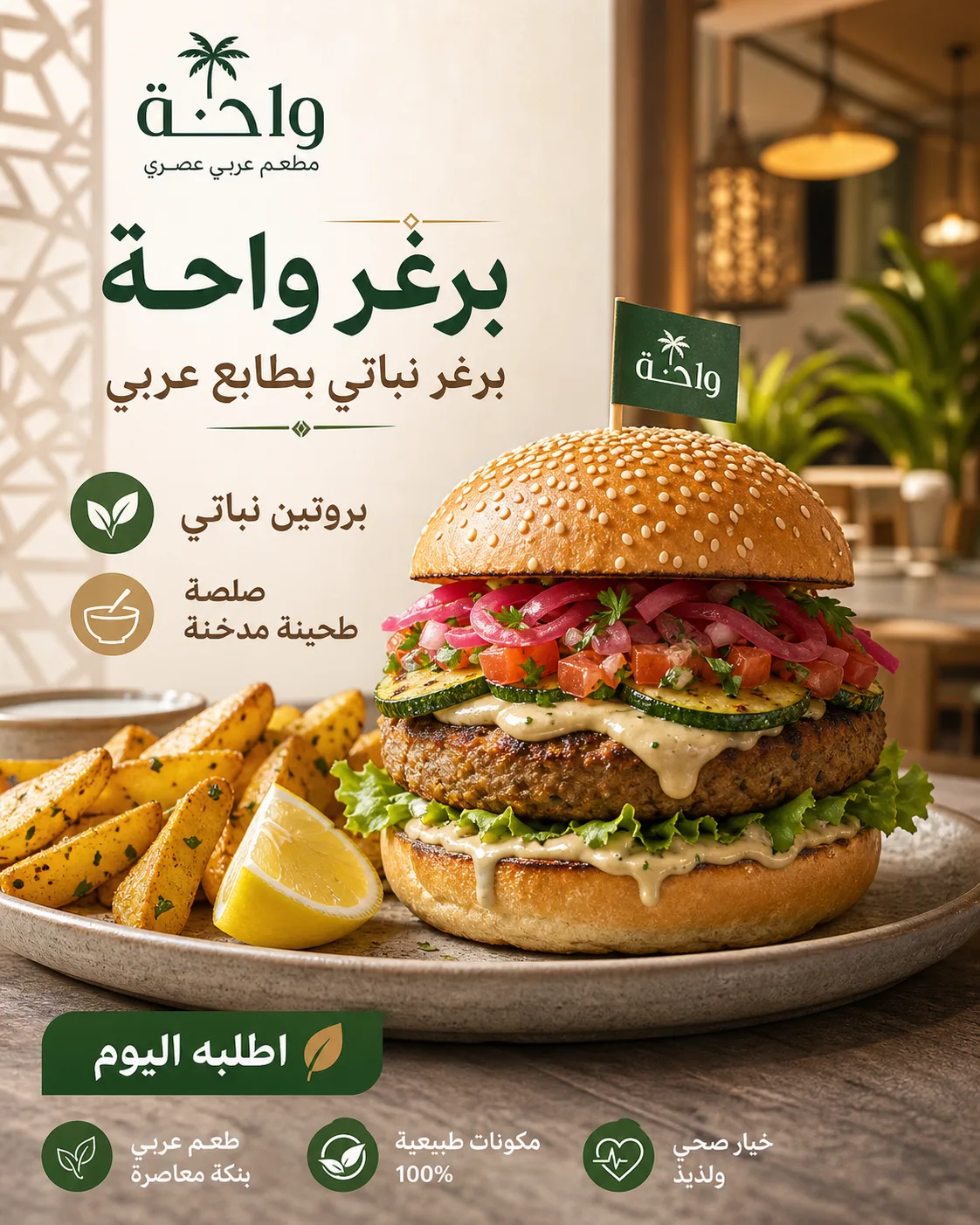 إعلان قائمة لبرغر نباتي عربي