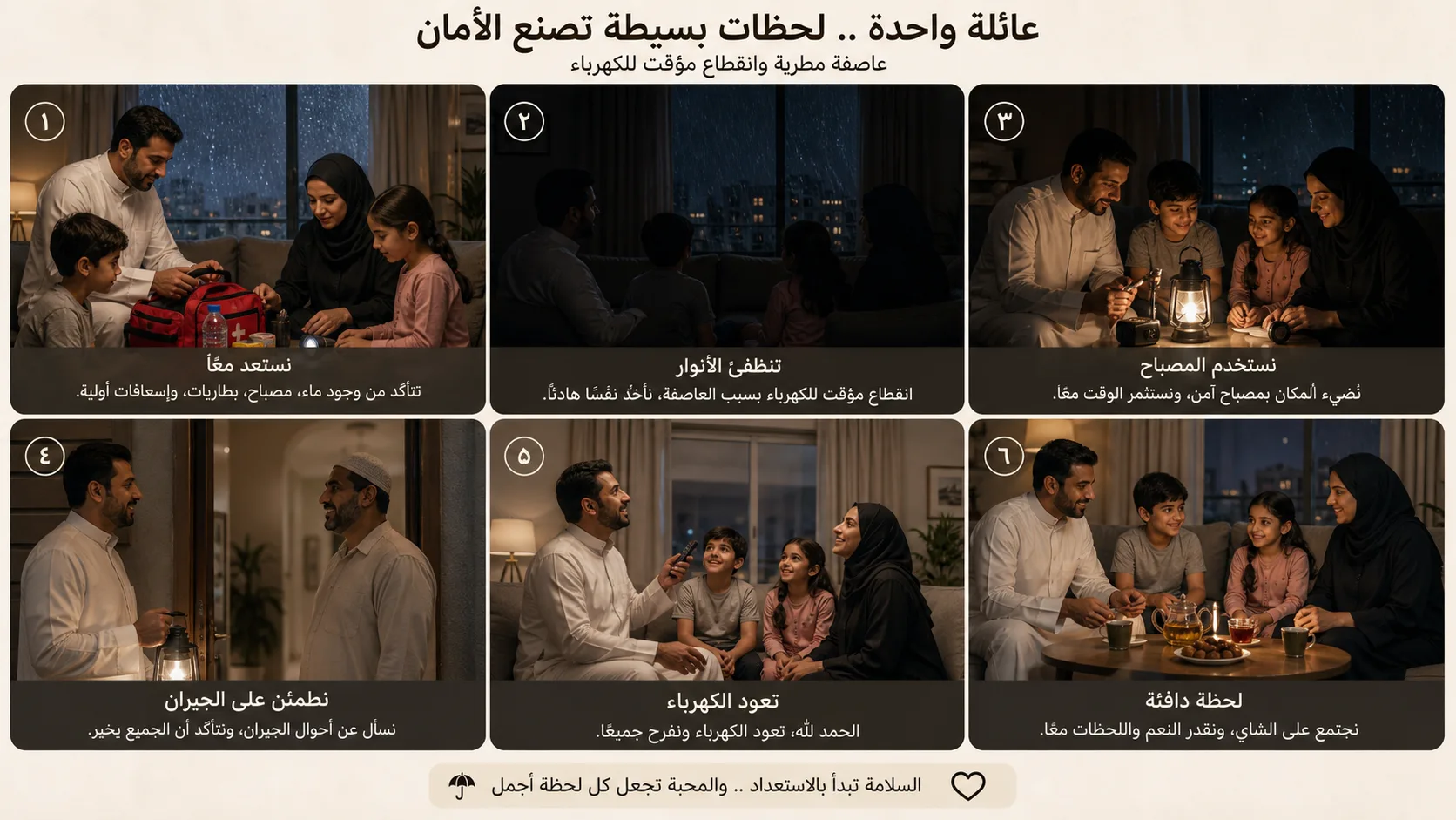 لوحة قصة لانقطاع كهرباء أثناء عاصفة مطرية
