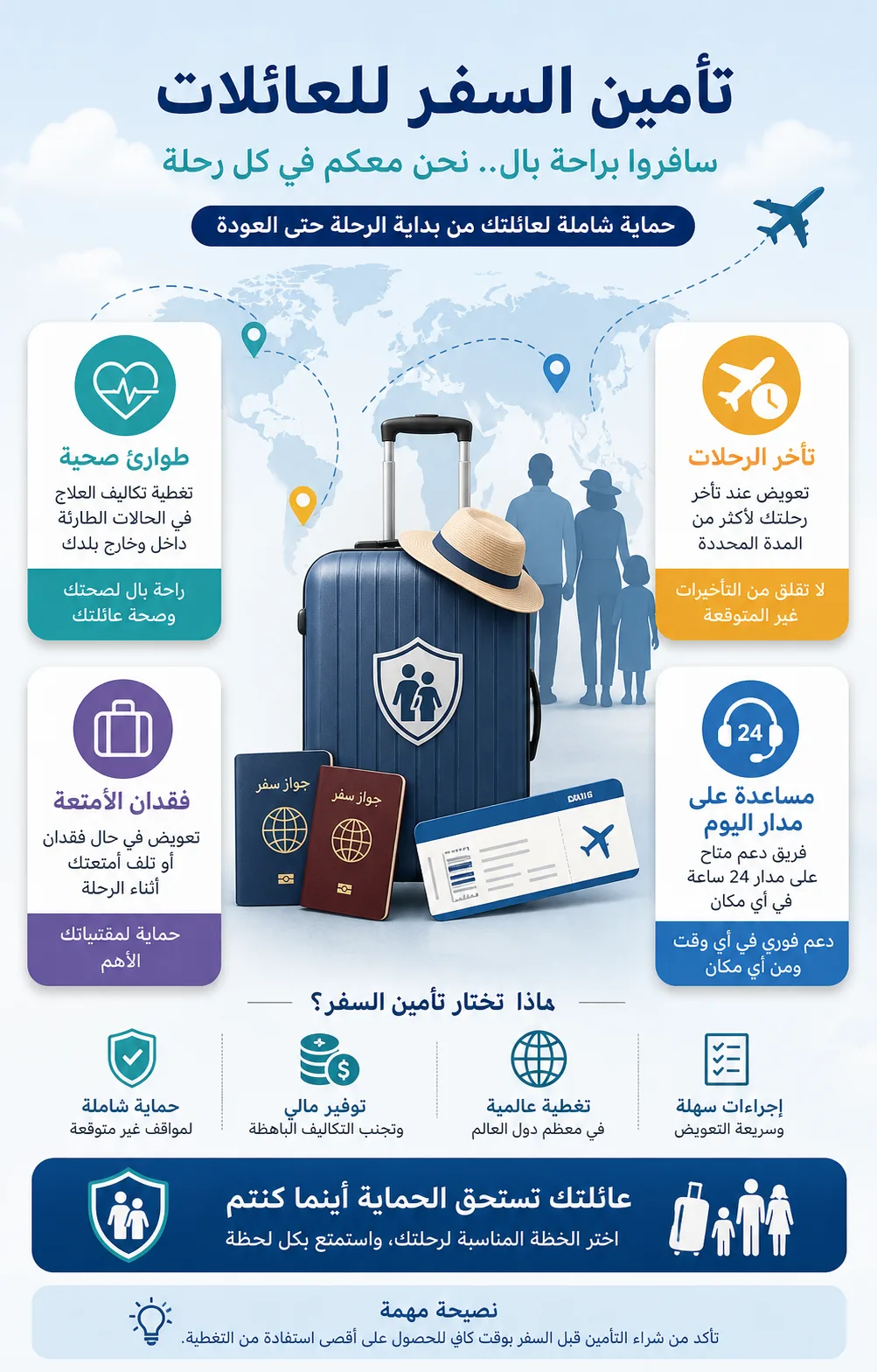 شرح بصري لتأمين السفر للعائلات العربية