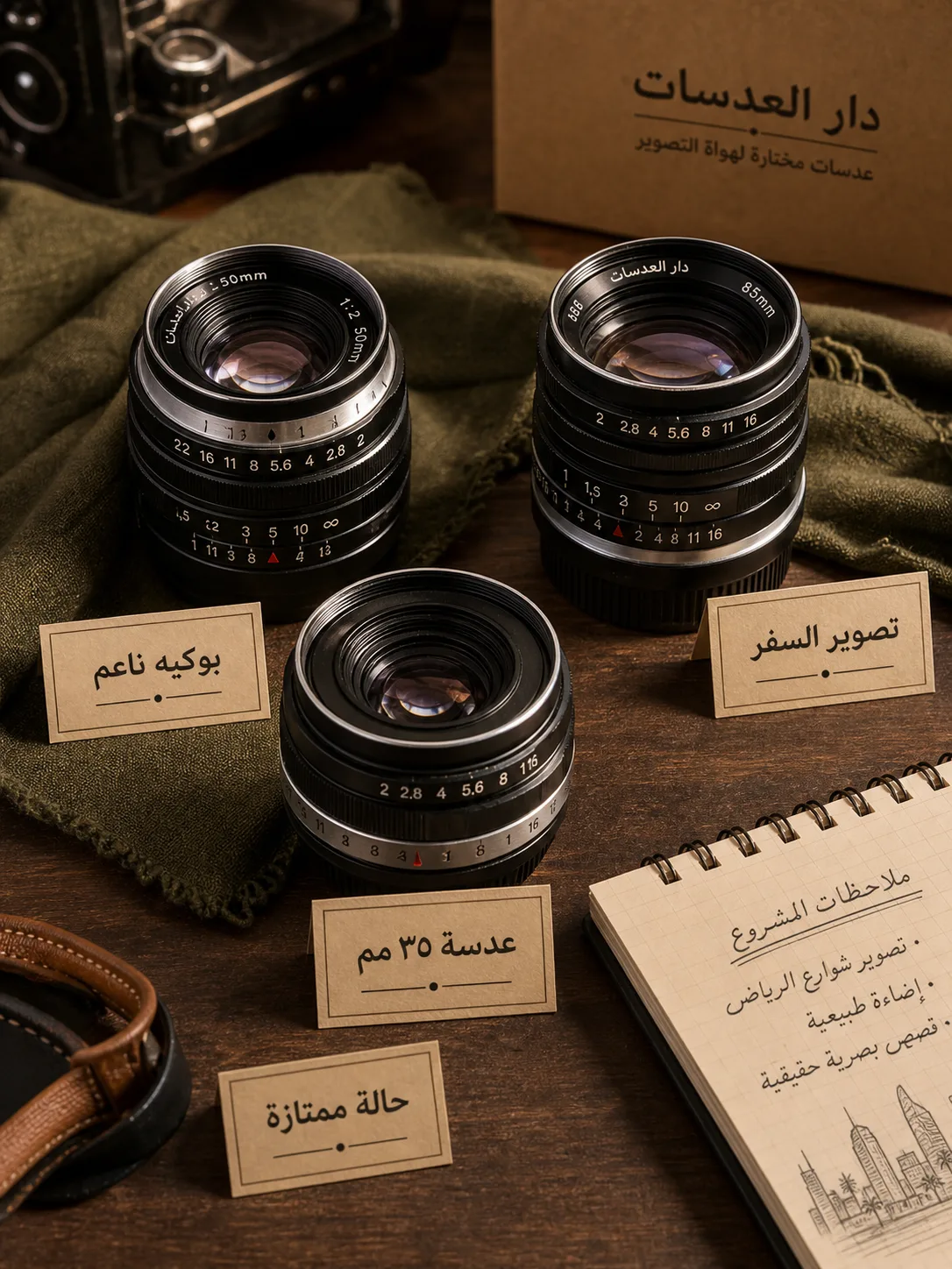 تصوير منتجات لعدسات كاميرا عتيقة لصناع المحتوى