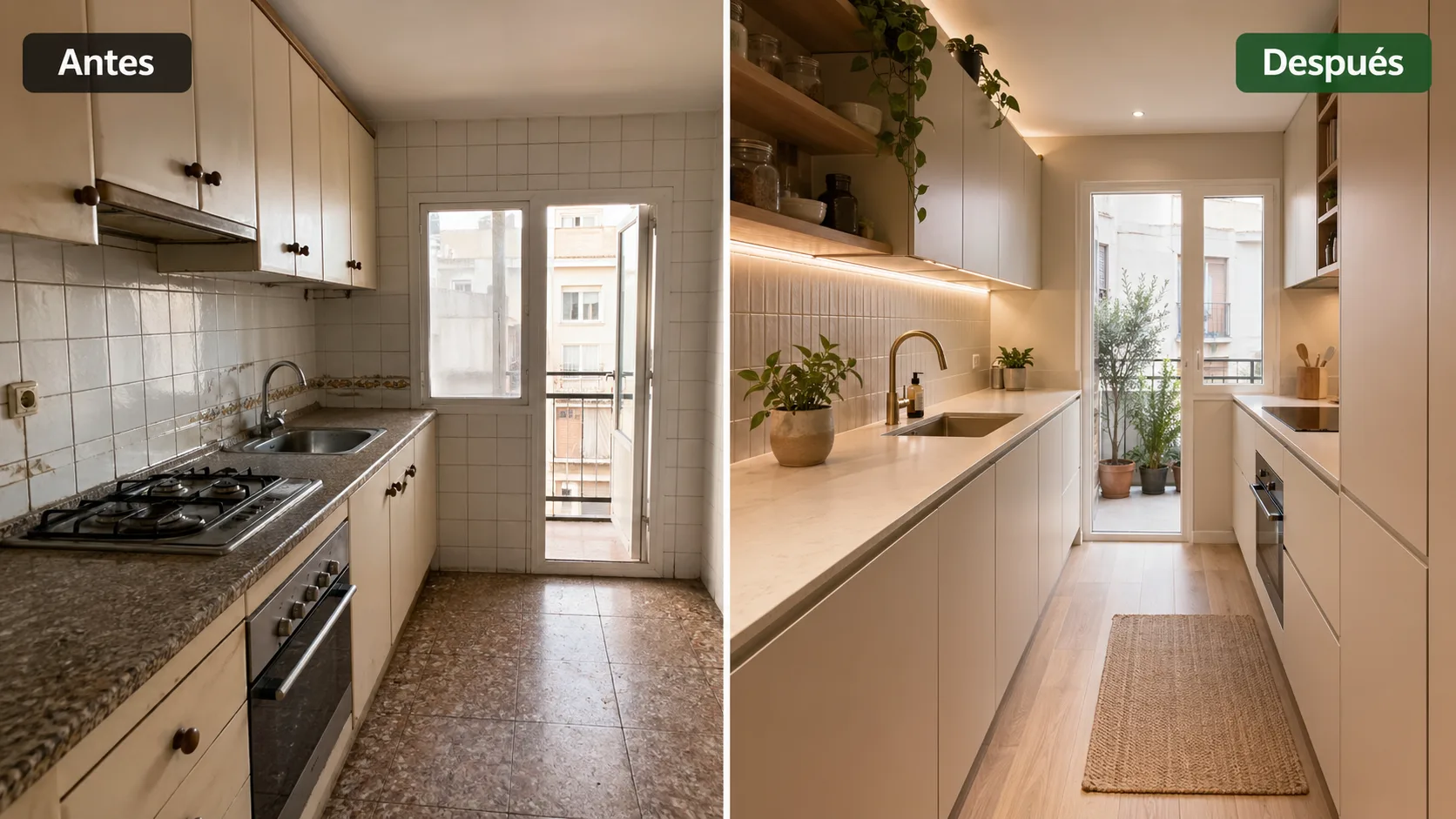 Antes y después reforma cocina apartamento