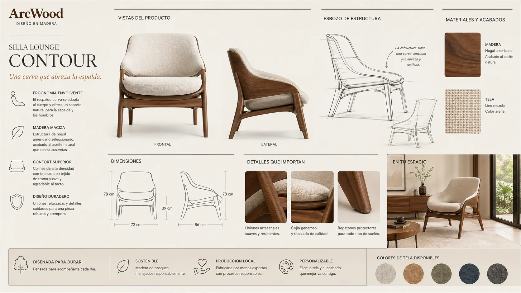 Panel de diseño silla ArcWood Contour