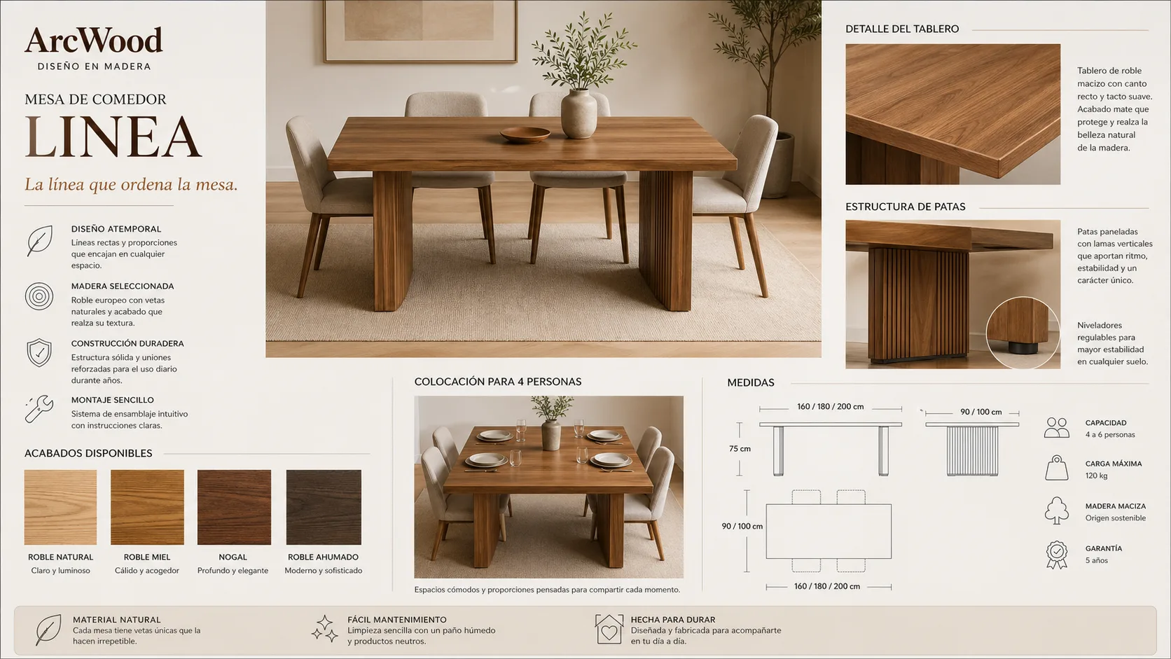 Panel de diseño mesa ArcWood Linea