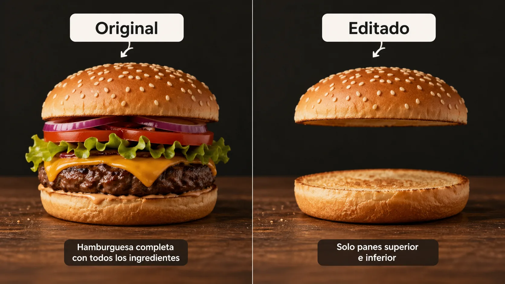 Antes y después quitar ingredientes burger