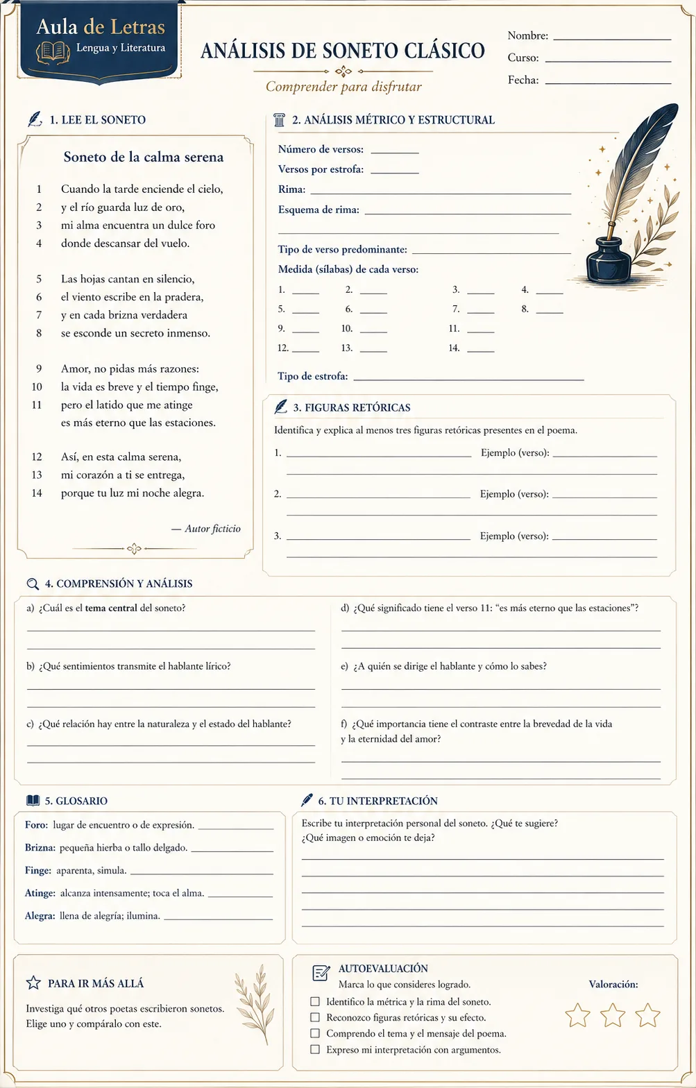 Ficha de práctica de poesía clásica