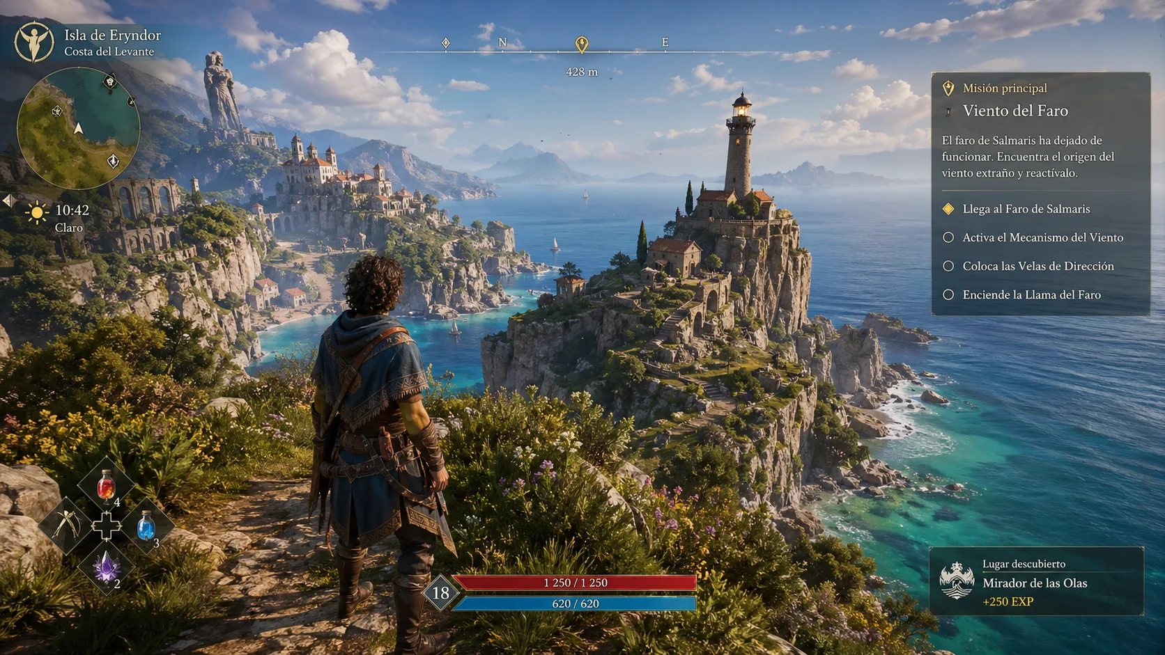 Pantalla de juego mundo abierto costero