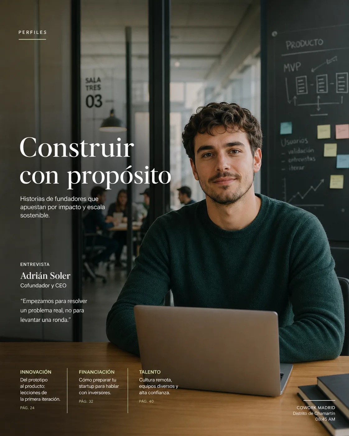 Retrato editorial fundador coworking
