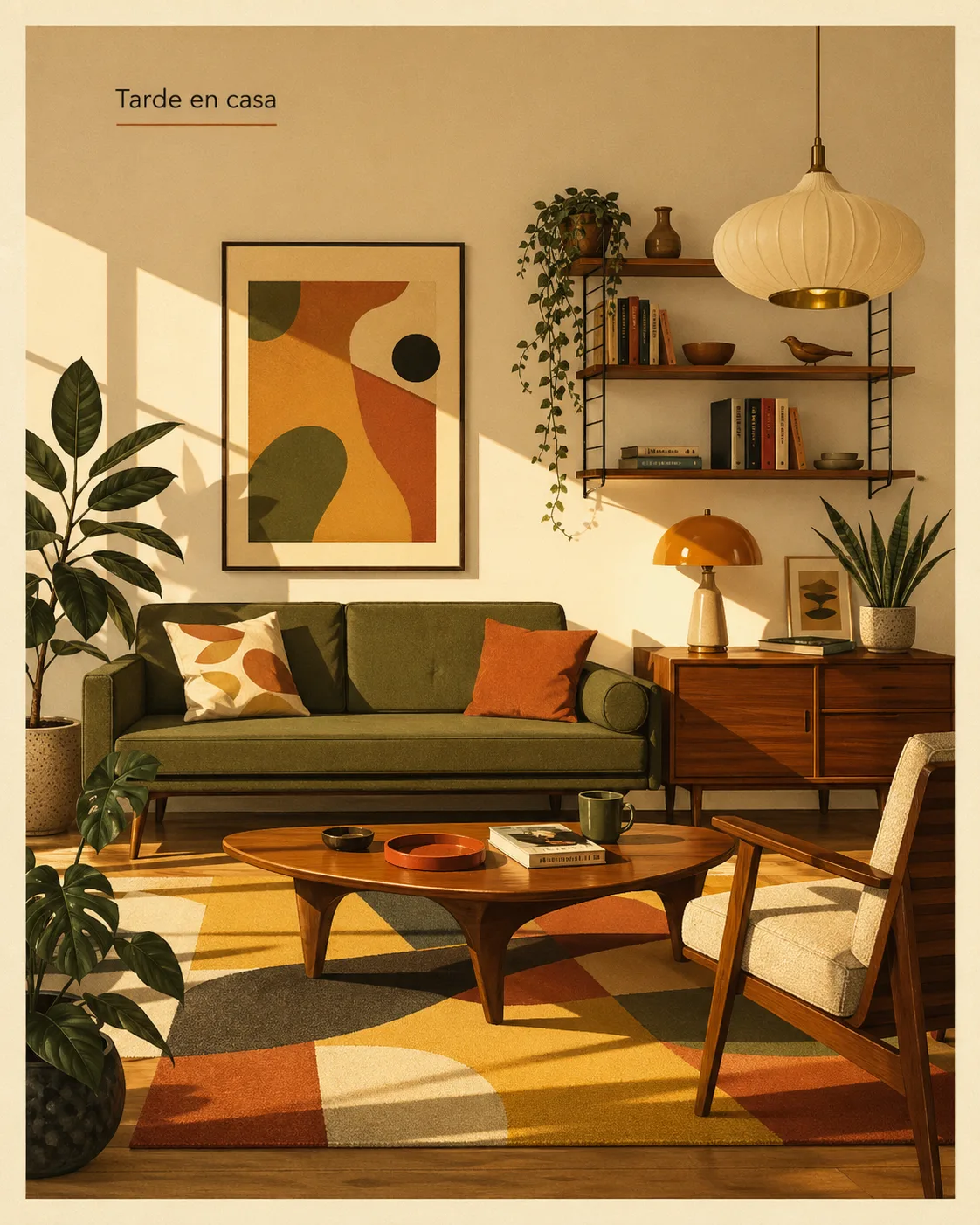 Sala estilo mid-century como póster