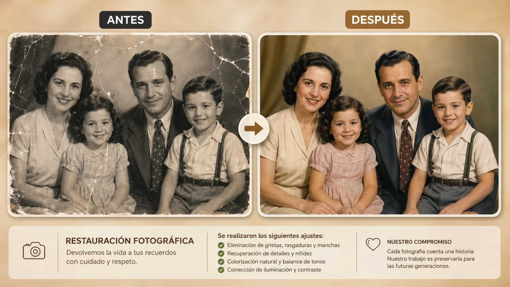 Restauración colorizada foto familiar antigua