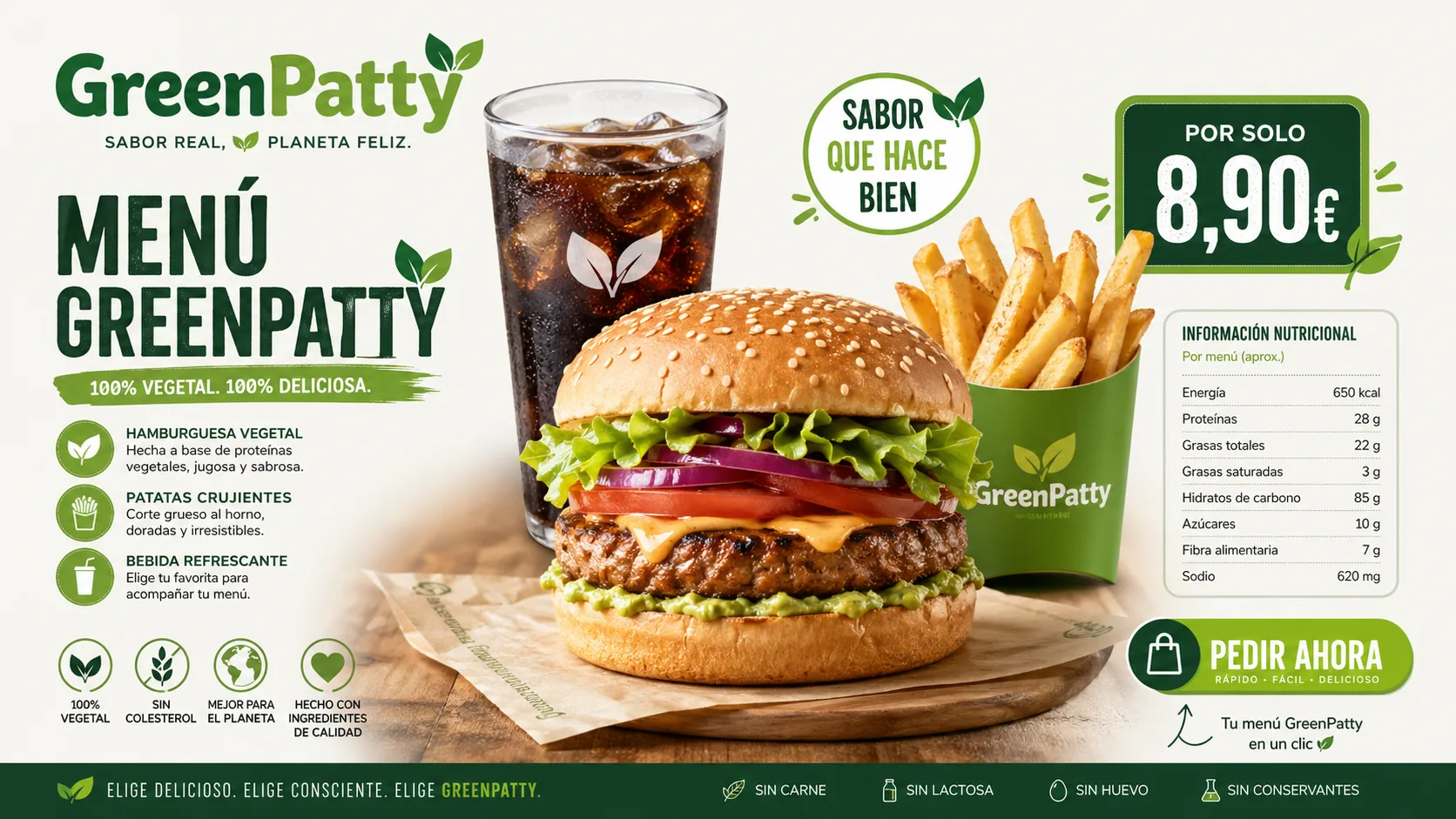 Visual menú burger vegetal