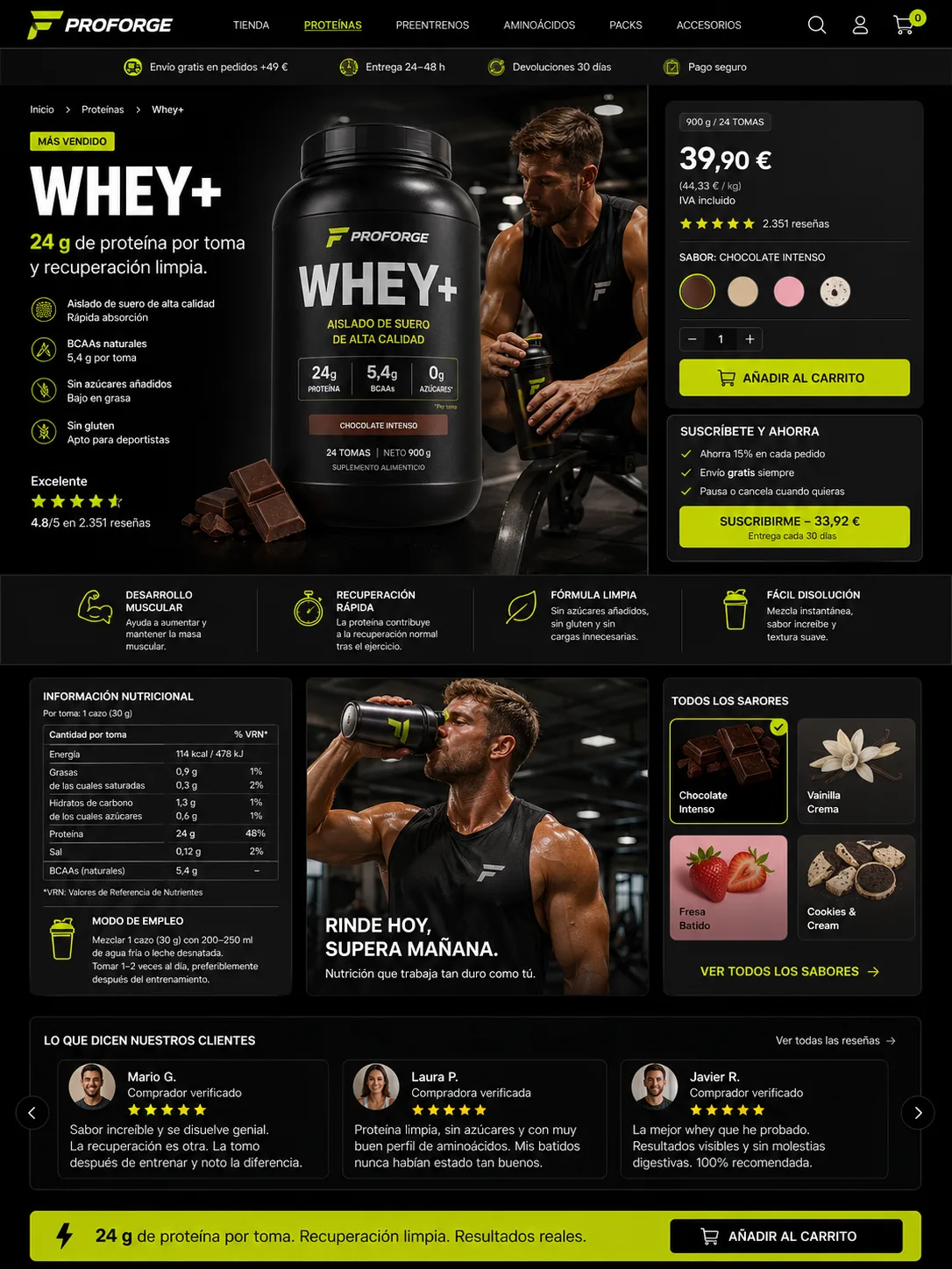 Página de producto proteína ProForge Whey+