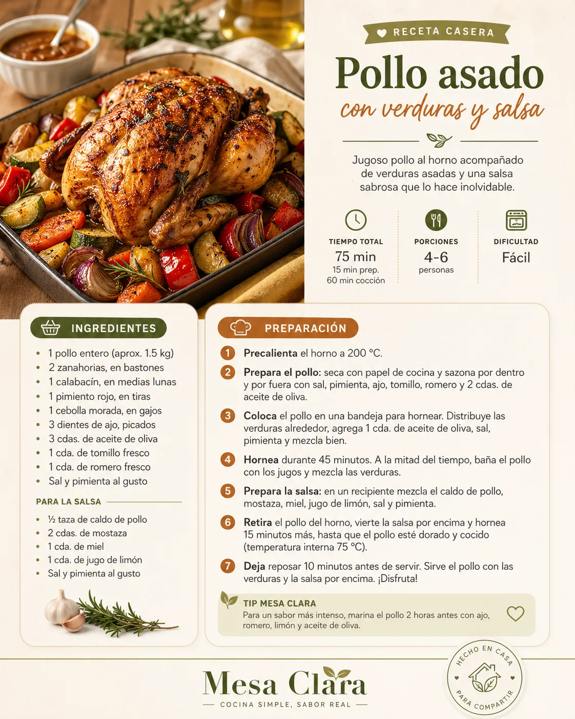 Tarjeta receta cena asada